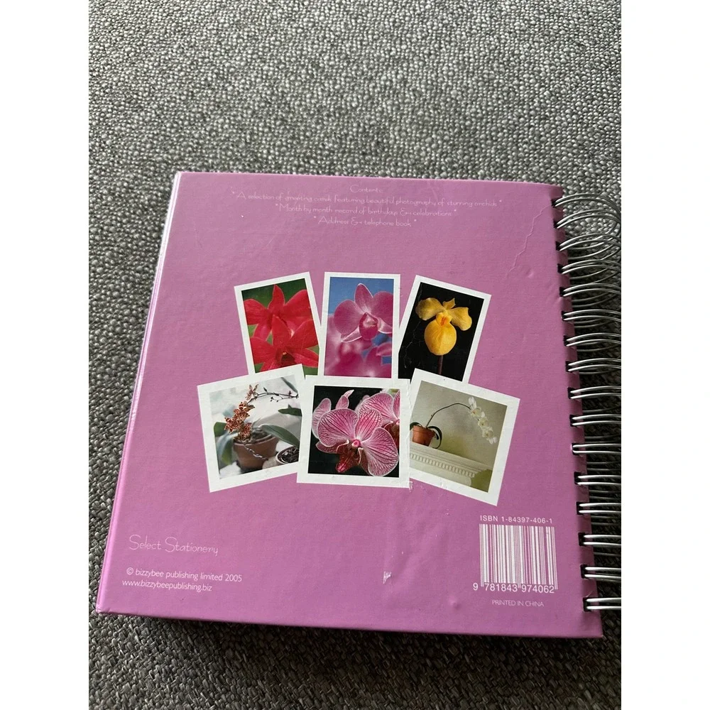 Bizzybee Orchids Greeting Card Book Birthday Organizer Address Book 2005 EUC